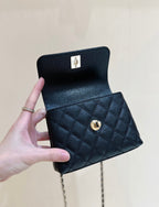 CC 24K Coco Hanle Nano 18cm Black Grained Calfskin Gold Hardware