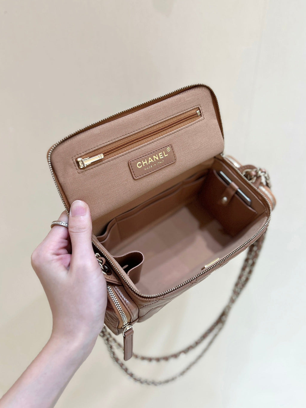 CC 24K Handle Camera Bag 23cm Brown Lambskin Light GHW