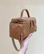 CC 24K Handle Camera Bag 23cm Brown Lambskin Light GHW