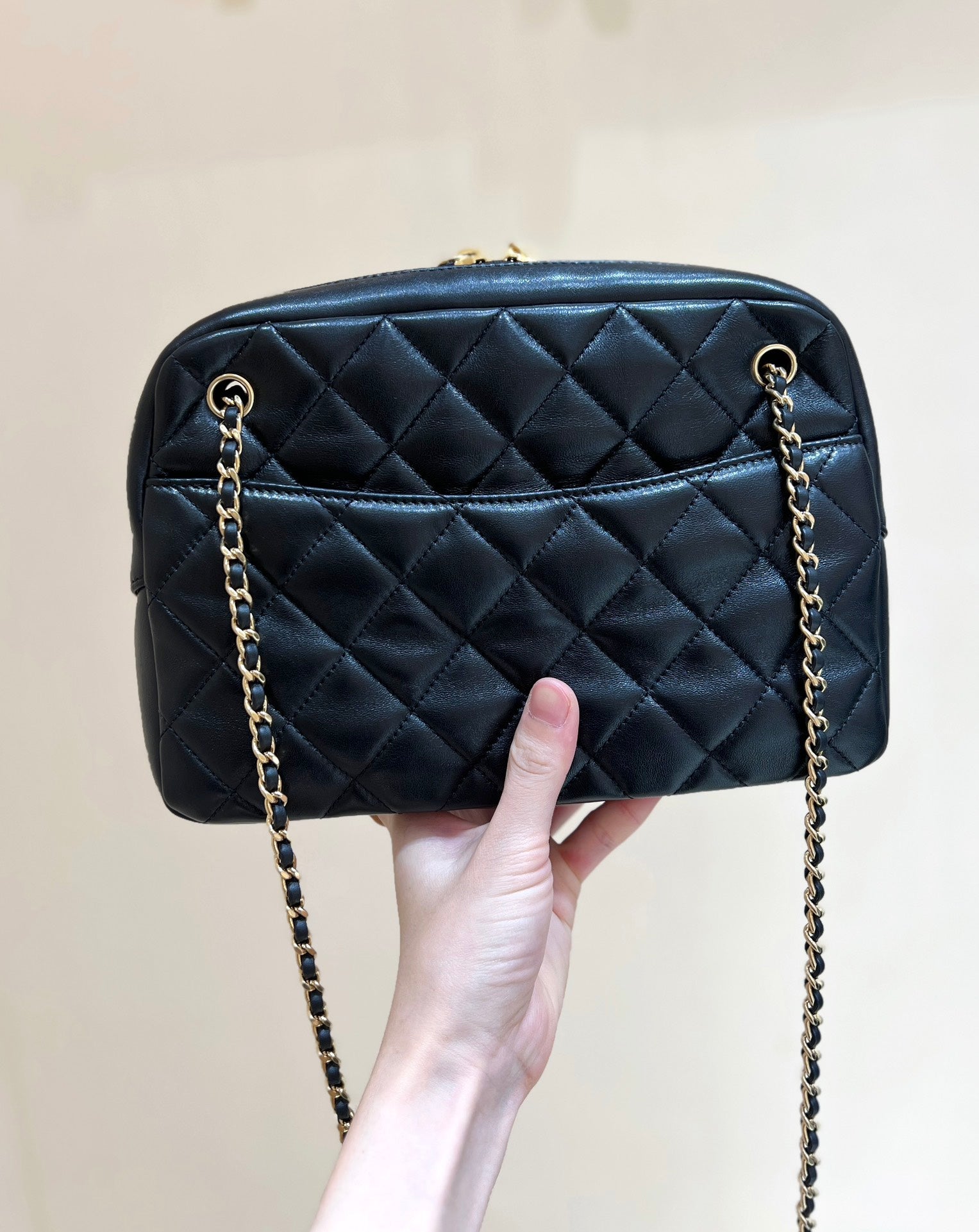 CC 24K Gold Coin Camera Bag 24cm Black Lambskin Light GHW