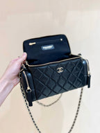 CC 24K Handle Camera Bag 23cm Black Lambskin Light GHW