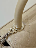 CC 24K Coco Hanle Nano 18cm Beige Grained Calfskin Gold Hardware