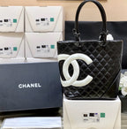 CC Cambon Tote 24cm Black White Quilted Calfsin