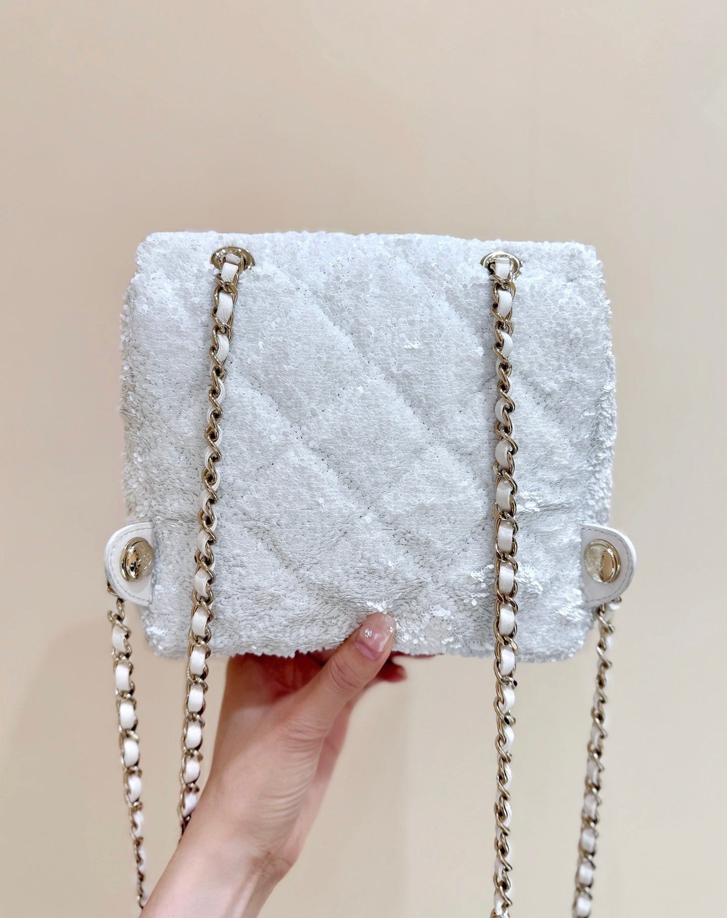 Chanel 2025 Backpack White Sequin Lambskin 346043