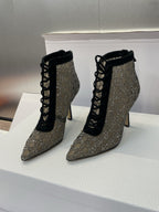 Dior 2025 Capture Heeled Ankle Boot Black Beige Mesh Sheepskin 508531