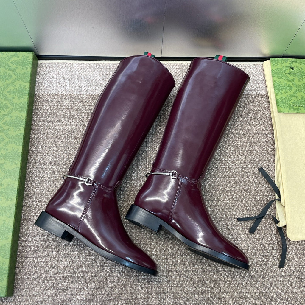 GG Women's Boot With Slim Horsebit 2.5cm Burgundy Shiny leather 508912