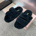 Miu Velcro Slippers Black Lambswool 508823