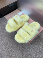 Miu Velcro Slippers Lemon Yellow Lambswool 508824