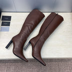YSL 2025 Square Toe Over-the-Knee Rider Boots Brown Calfskin 574017