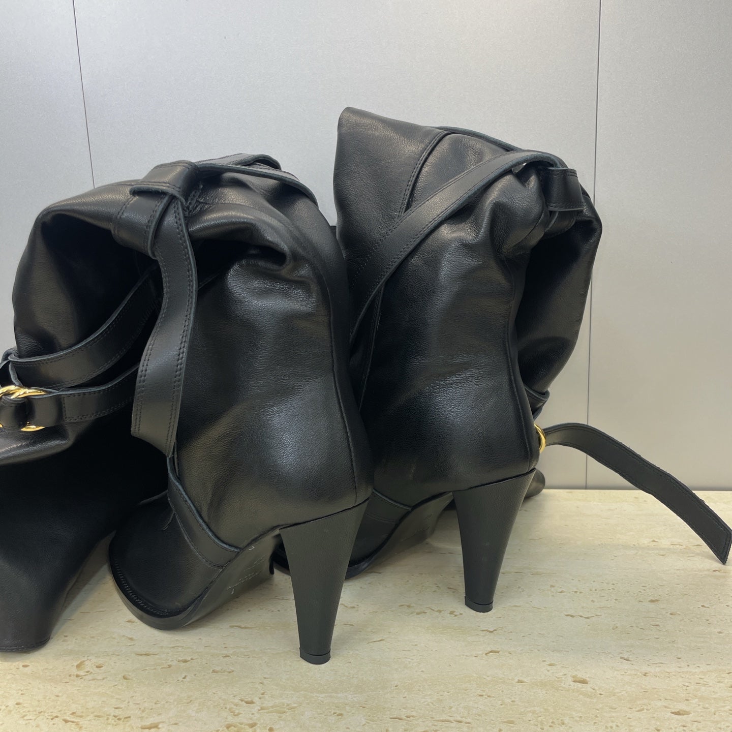 YSL Janis Long Boots 95mm Black Cowhide 551940