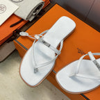 HM 26ss Kelly Sliver Buckle Slipper White Calfskin 607159