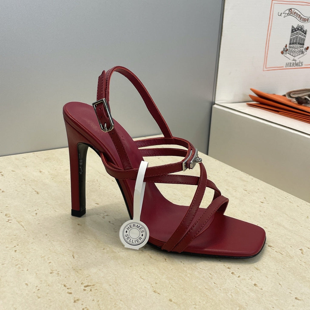 HM 26ss Kelly Sliver Buckle Sandals 95 Dark Red Calfskin 607175