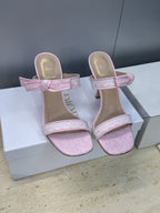 CD 26s Heeled Sandal 10cm Light Pink Beige Leather Fabric 633069