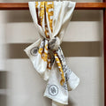 CC Square Scarf 140 CM In White Mix Yellow Black Velvet Fabric 420129