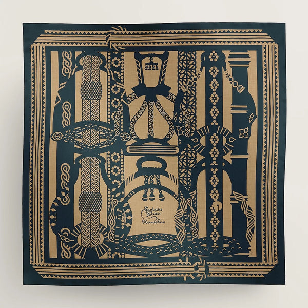 Fantaisie d'Etriers Scarf  140 CM Navy Blue Silk