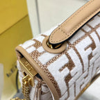 BAGUETTE 24 IN WHITE WOOL AND CAMEL BROWN RAFFIA CALFSKIN TRIM