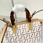 BY THE WAY MINI 18 IN WHITE WOOL AND CAMEL BROWN RAFFIA CALFSKIN TRIM