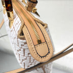 BY THE WAY MINI 18 IN WHITE WOOL AND CAMEL BROWN RAFFIA CALFSKIN TRIM