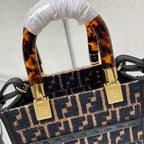 MINI SUNSHINE 18 IN BROWN RAFFIA AND BLACK WOOL CALFSKIN TRIM