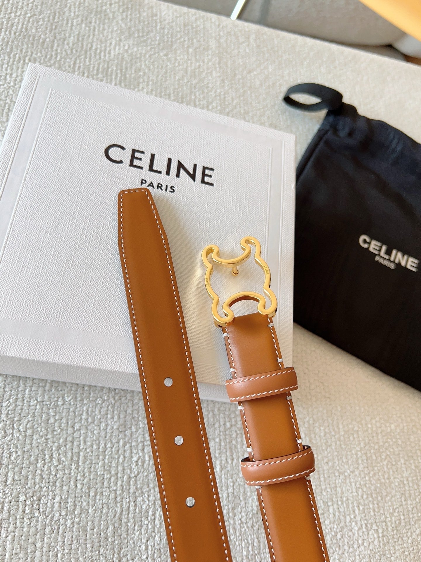 CL Gold 25mm Triomphe Enamel Brown Cowhide 607412