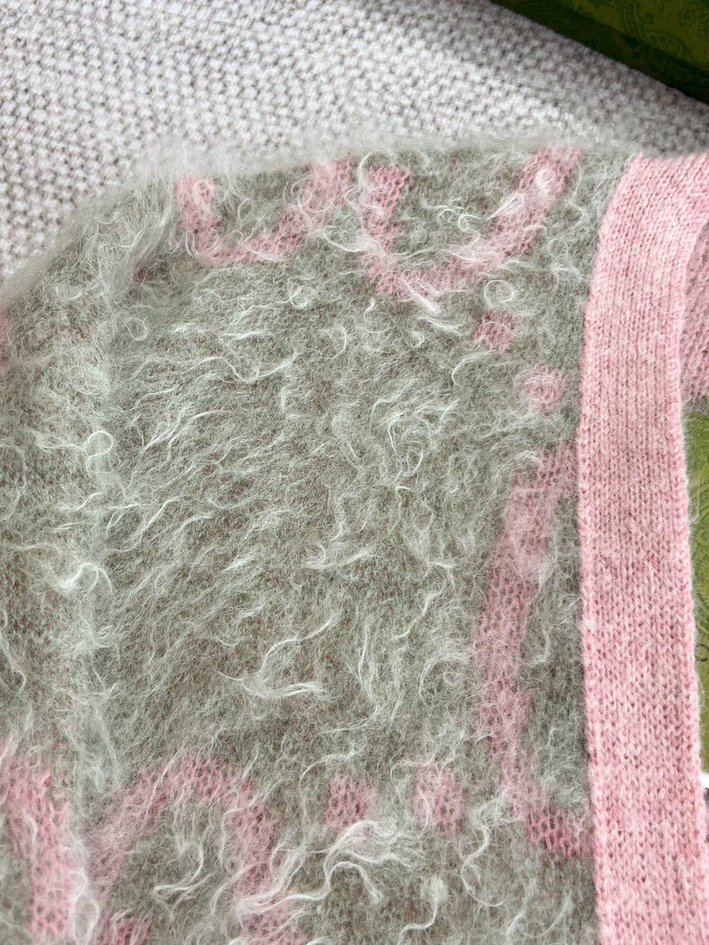GG 25 Cardigan Pink Mix Moss Green Wool 0004