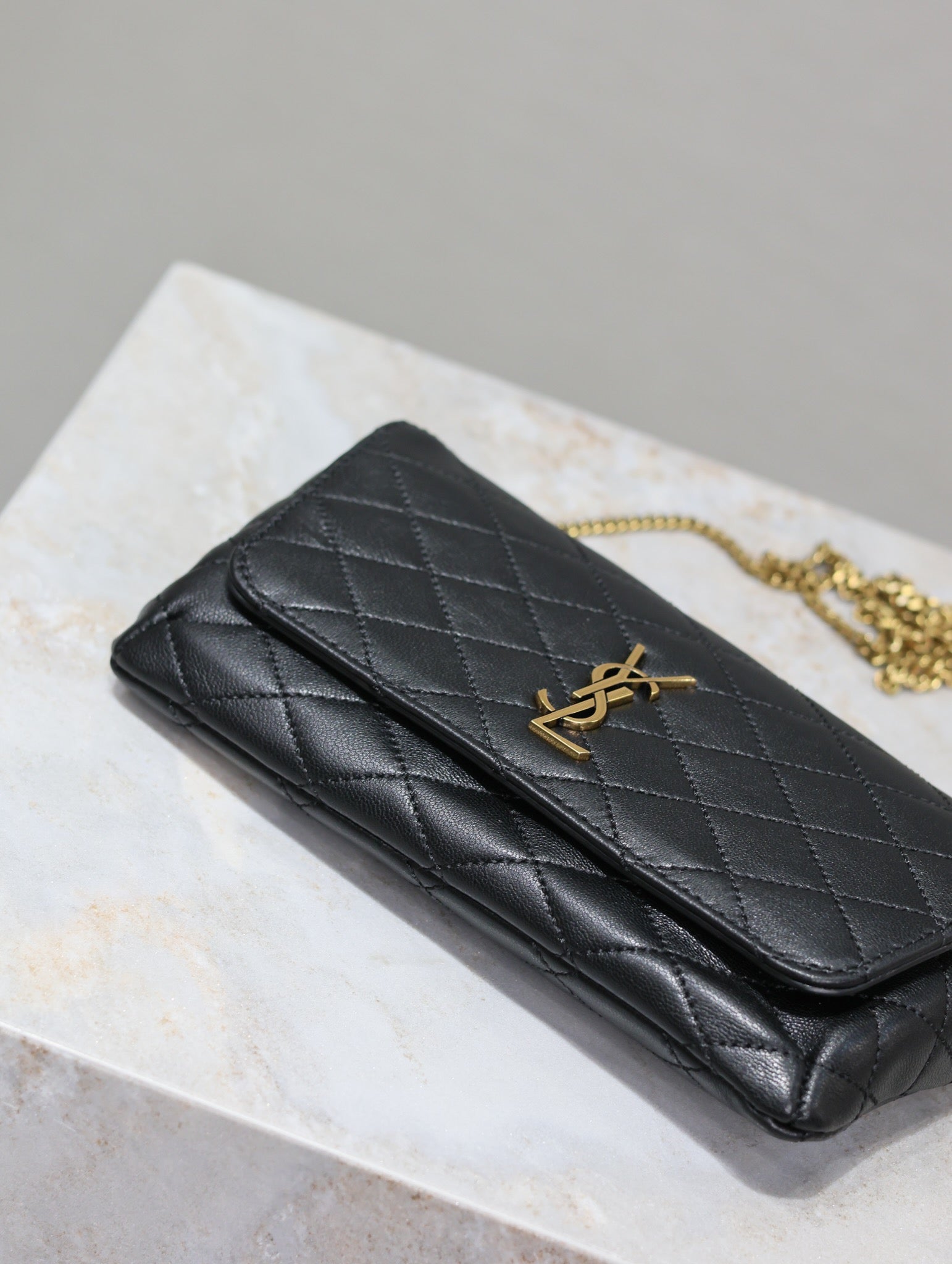 Gaby Phone Bag 19cm Black Quilted Leather GHW
