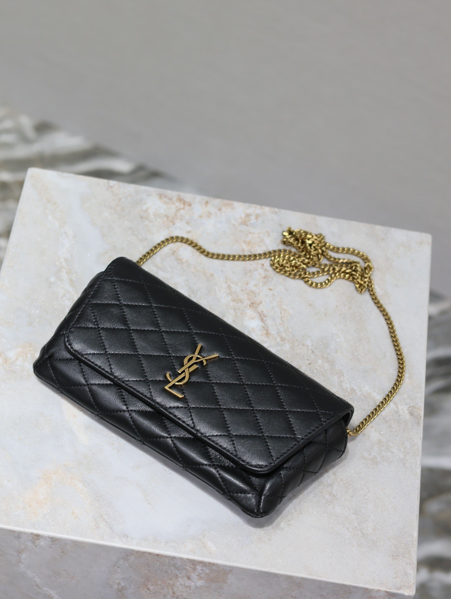 Gaby Phone Bag 19cm Black Quilted Leather GHW