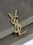 YSL Solferino Shoulder Bag Olive Green Suede Leather