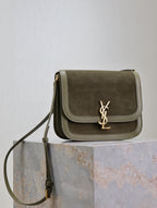 YSL Solferino Shoulder Bag Olive Green Suede Leather