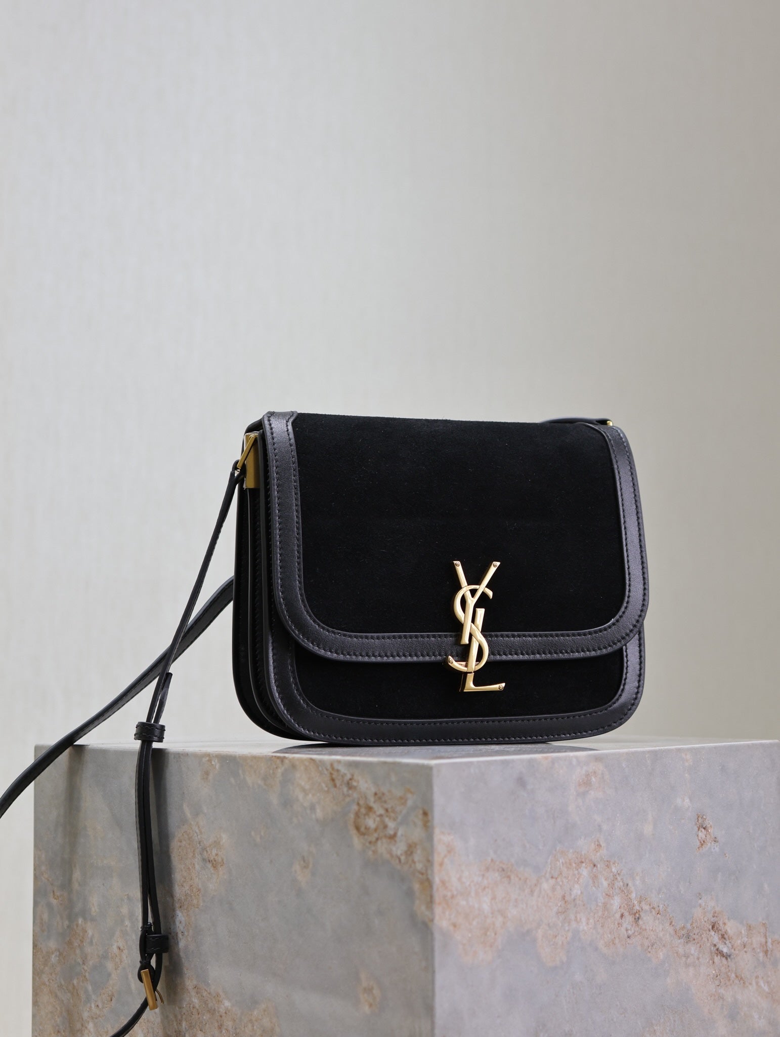 YSL Solferino Shoulder Bag Black Suede Leather