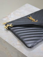CLUTCH 24 IN BLACK QUILTED CALFSKIN GOLD BUCKLE