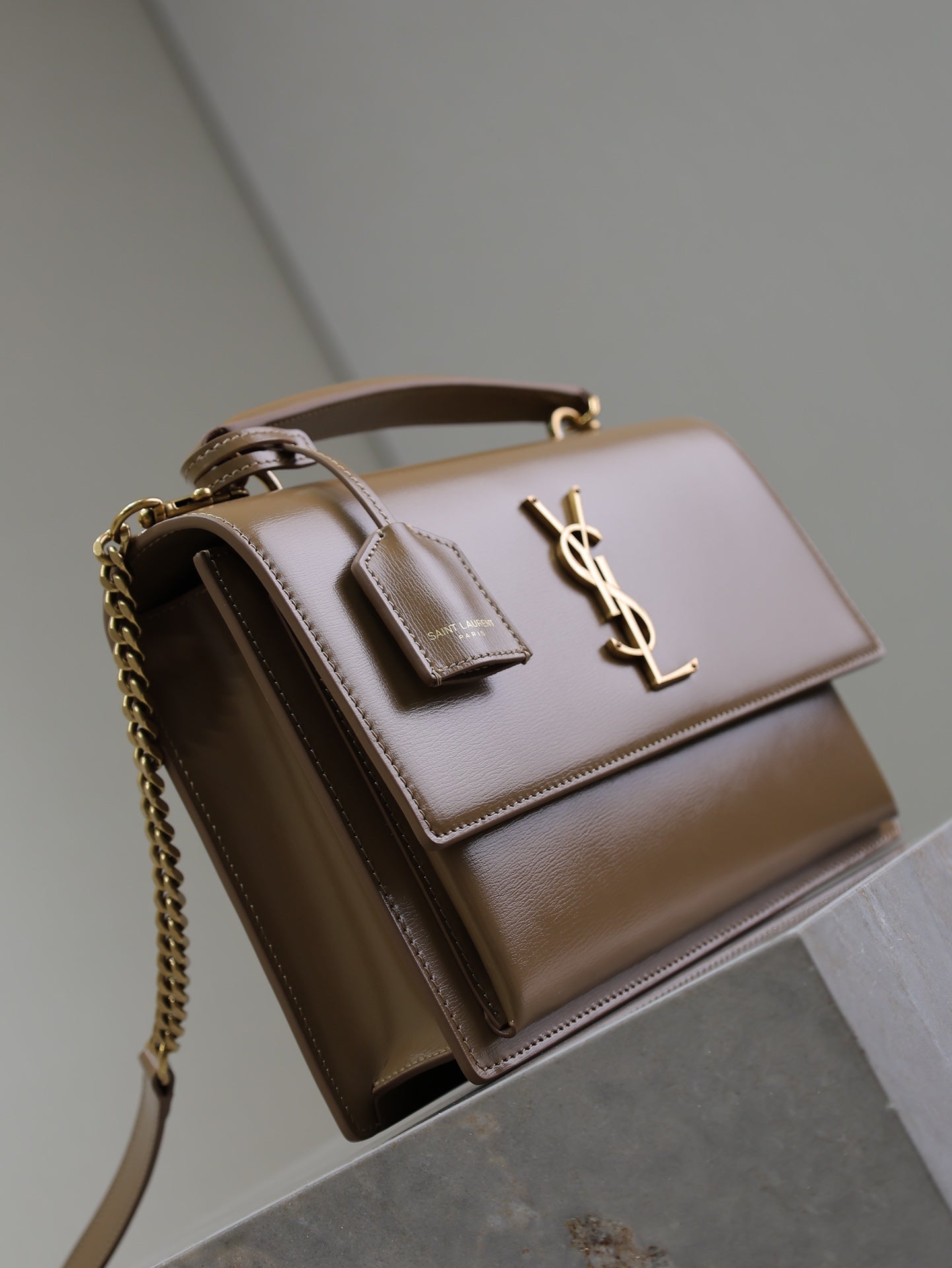 YSL Sunset Handbags 25cm Brown Cowhide