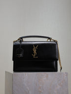 YSL Sunset Handbags 25cm Black Cowhide