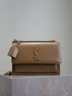 YSL Medium Sunset Shoulder Bag 22cm Brown Cowhide GHW