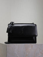 YSL Medium Sunset Shoulder Bag 22cm Black Cowhide Black HW