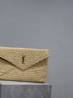 Envelope Clutch 29cm Beige Raffia Leather