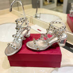 ROCKSTUD SANDAL WITH STRAP IN SILVER CALFSKIN 60 MM