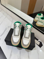 MID-TOP SNEAKERS IN WHITE PERFORATED LAMBSKIN AND GRAY SUEDE
