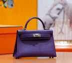 HM Mini Kelly 19cm Purple Epsom Gold Hardware