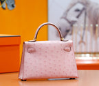 HM Mini Kelly 19cm Pink Ostrich Gold Hardware