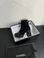 CC Short Boots 95mm In Black With Letters Printed Suede And Lambskin 949659