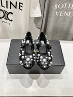 ALAIA PEARL MARY JANE SHOES BLACK MIX WHITE LAMBSKIN