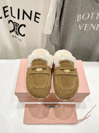 Miu Mule Wool Lining Tobacco Brown Suede