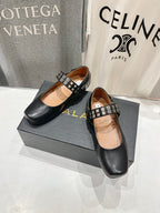 Alaila Biker Ballet Flats In Black Cowhide 911434