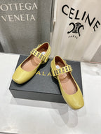 Alaila Biker Ballet Flats In Light Yellow Cowhide 911436