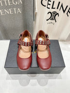 Alaila Biker Ballet Flats In Brown Red Cowhide 911440
