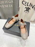 Alaila Biker Ballet Flats In Light Grey Cowhide 911442
