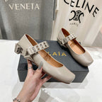 Alaila Biker Ballet Flats In Light Grey Cowhide 911442