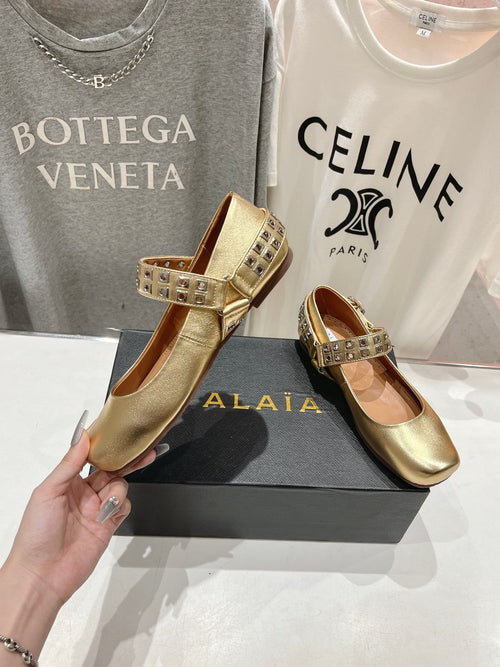 Alaila Biker Ballet Flats In Gold Cowhide  911444