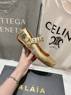 Alaila Biker Ballet Flats In Gold Cowhide  911444